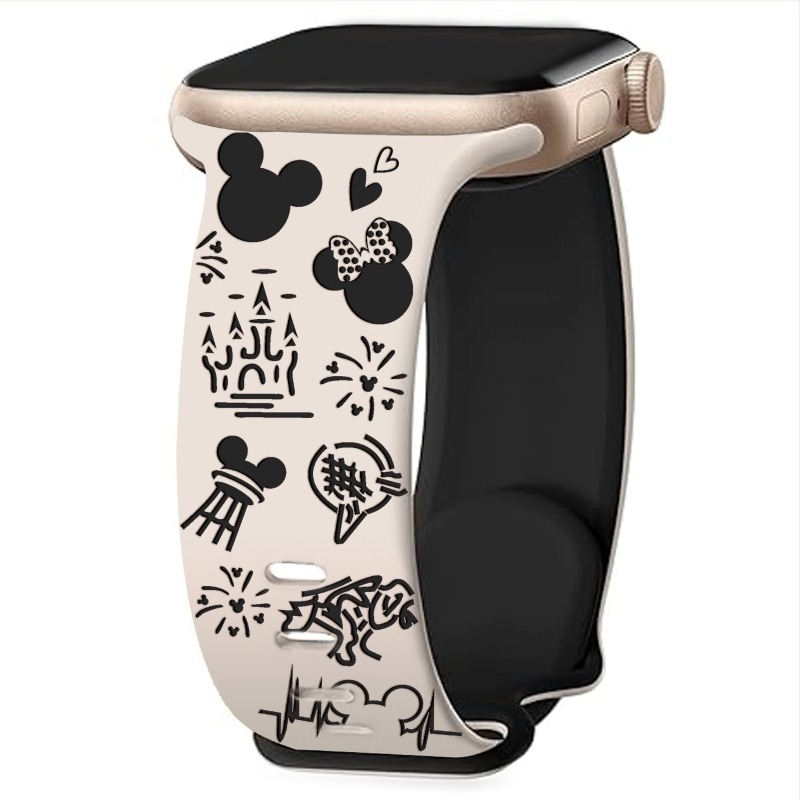 Apple Watch szilikon óraszíj kastély gravírozott park-stílusú dizájnnal és pillangócsattal