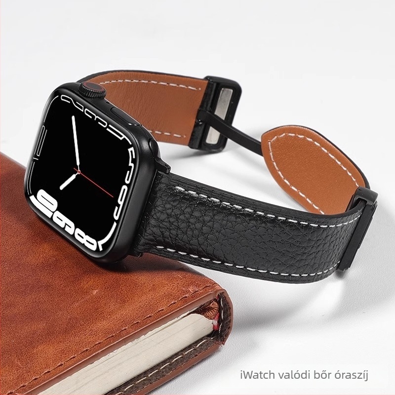 Lychee-textúrájú bőrszíj mágneses csattal Apple Watch S10-hez