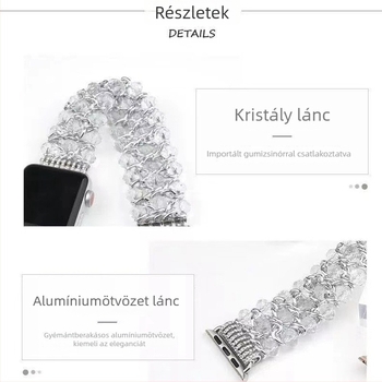 Gyöngyökkel díszített rozsdamentes acél láncszíj Apple Watchhoz, 22 mm