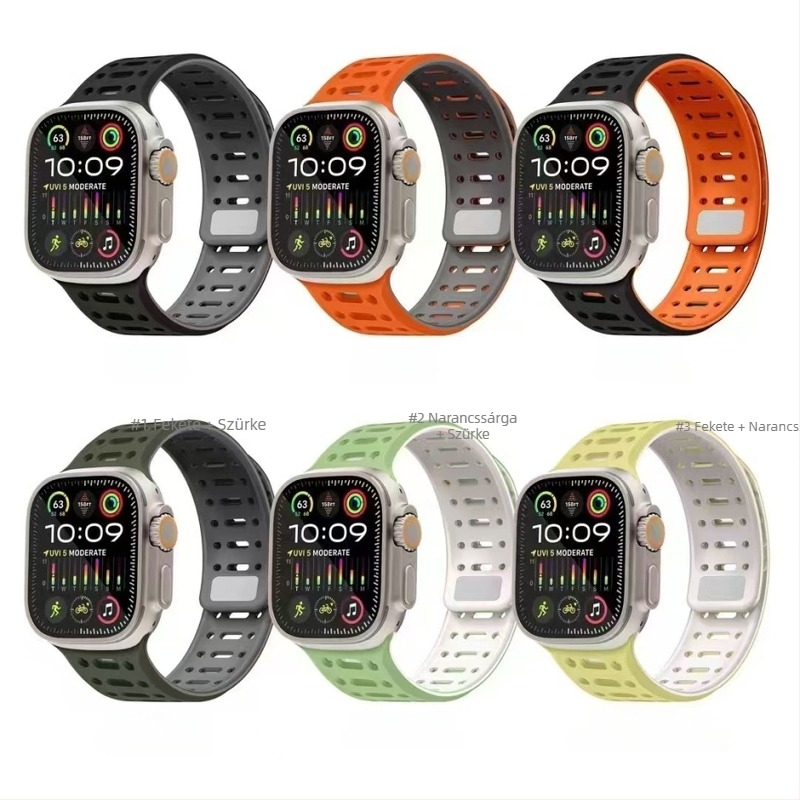 Apple Watch 10/9/8/7 szilikon mágneses csuklópánt, légáteresztő sportos stílus