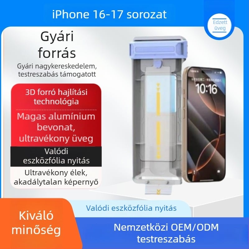 iPhone 17 Pro 3D görbe AR tükröződésmentes kijelzővédő edzett üvegből, teljes ragasztással, nagy átlátszóságú, iPhone 17/16-hoz