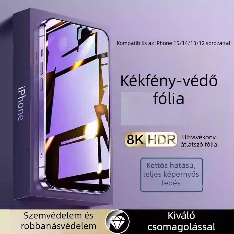 iPhone 14 Pro Maxhez: Lila fényű szemvédő edzett üveg – teljes képernyős adatvédelmi képernyővédő