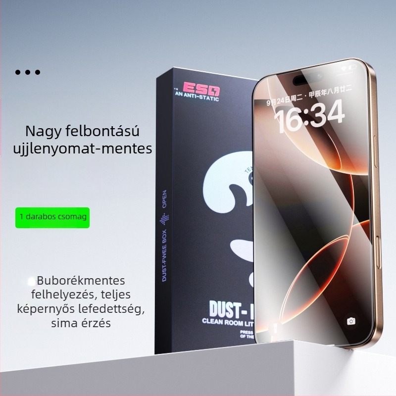 Edzett üveg kijelzővédő iPhone 14 Pro Max-hoz, anti-peep védelem, teljes képernyő, porálló