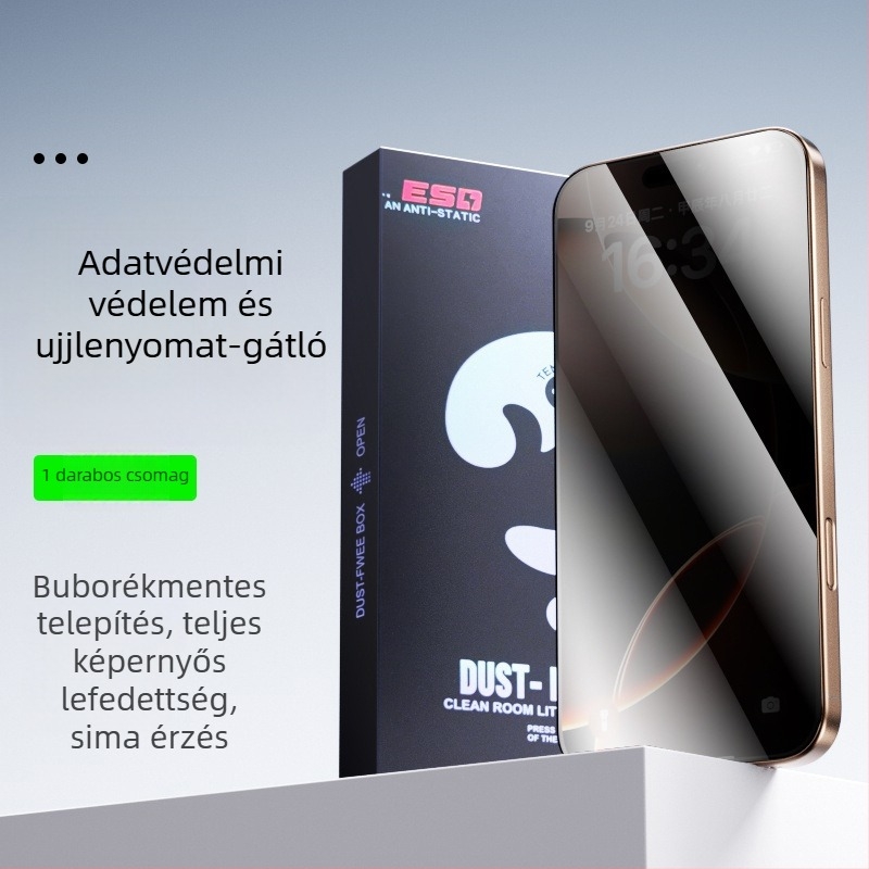 Edzett üveg kijelzővédő iPhone 14 Pro Max-hoz, anti-peep védelem, teljes képernyő, porálló