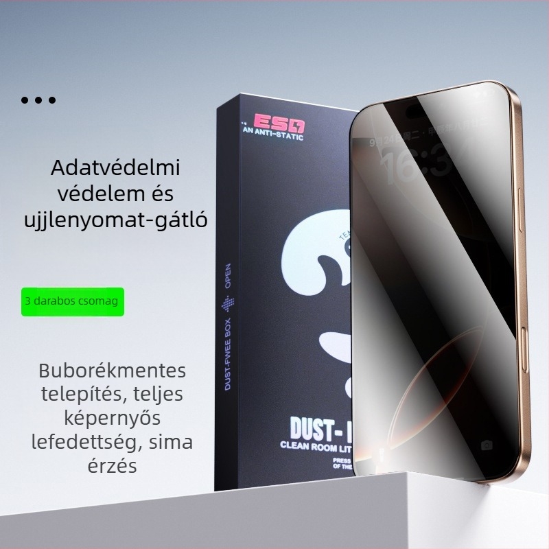 Edzett üveg kijelzővédő iPhone 14 Pro Max-hoz, anti-peep védelem, teljes képernyő, porálló