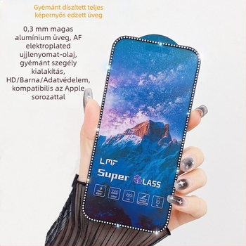 Gyémánttal bevont edzett üveg kijelzővédő iPhone 14 Pro Maxhez – HD, Anti-ujjlenyomat, Anti-kémlelő, Teljes képernyő