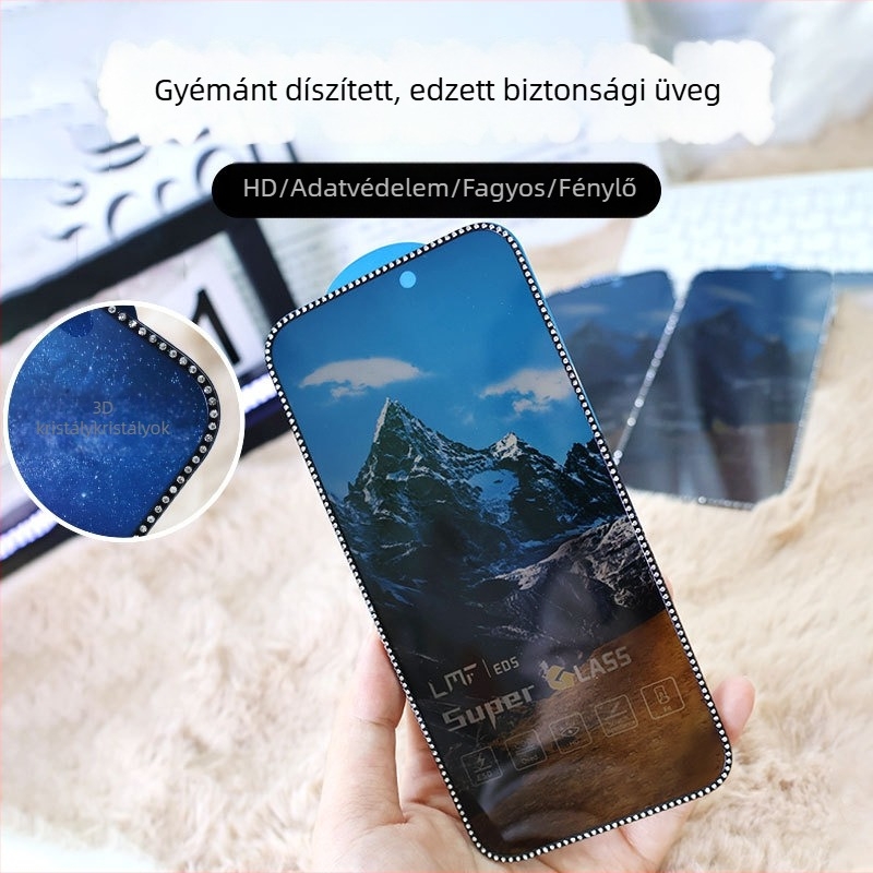 Gyémánttal bevont edzett üveg kijelzővédő iPhone 14 Pro Maxhez – HD, Anti-ujjlenyomat, Anti-kémlelő, Teljes képernyő