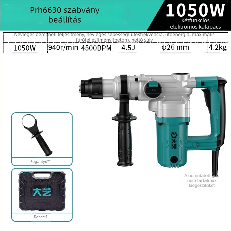 Dayi négyszögletes fogantyújú elektromos kalapács, 2 mód: ütő és síkfúrás, 220V AC