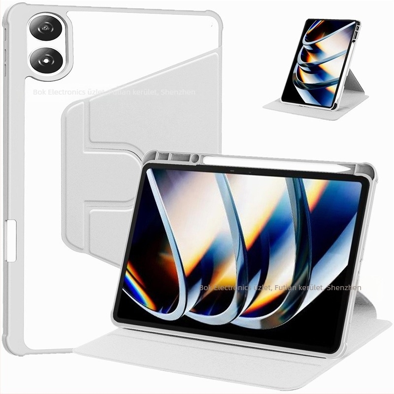 Redmi Pad2 Pro és Poco Pad M1 táblagépekhez készült forgó akril védőtok, teljes védelem és állvány.