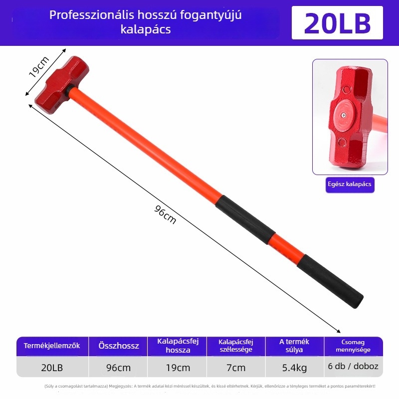 Sokkbiztos nyolcszögletű kalapács, fej 45-ös acélból, műanyag markolattal, nettó súly 2,64 kg