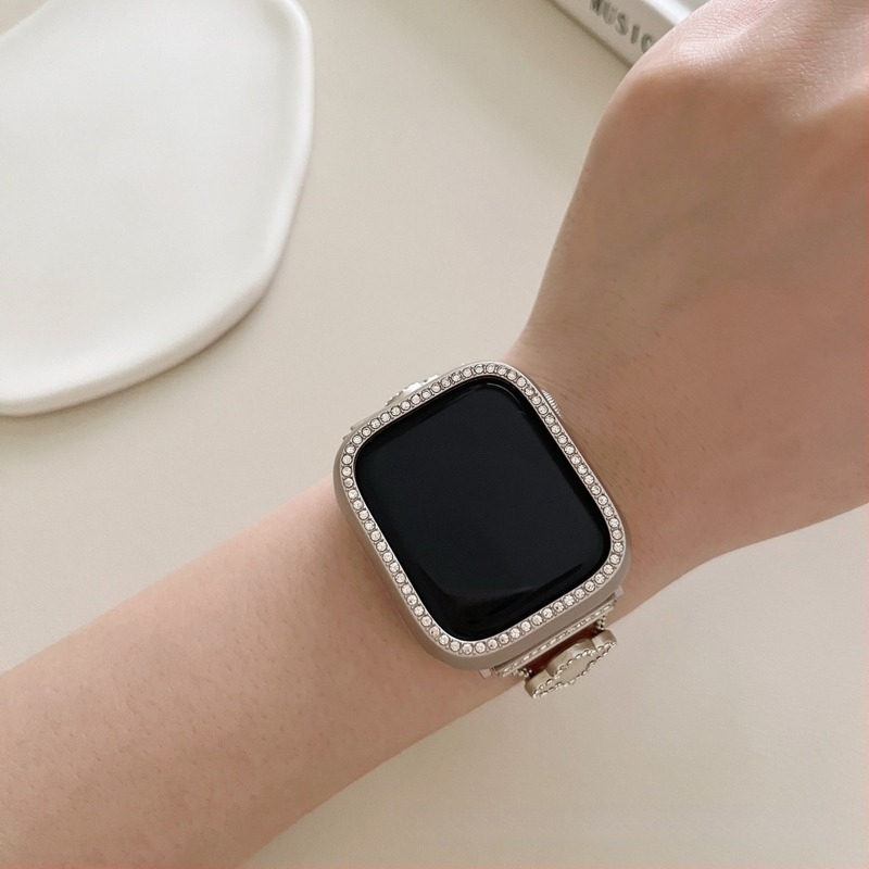 Gyémánttal díszített védőtok Apple Watchhoz, Starlight színben, teljes lefedés Series 9/8 és SE (iWatch 10. generáció)