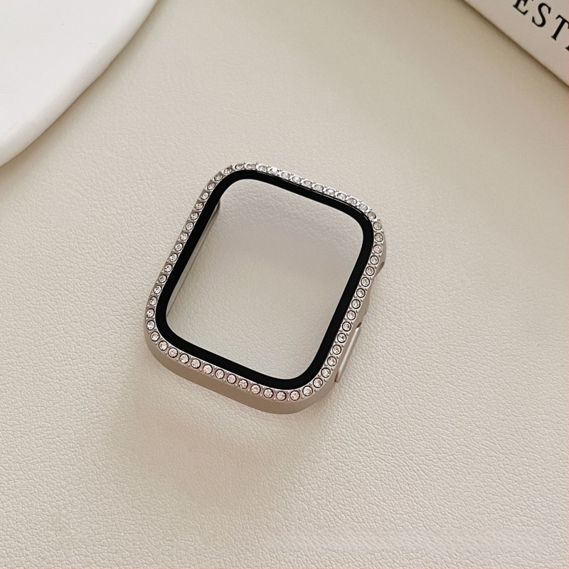 Gyémánttal díszített védőtok Apple Watchhoz, Starlight színben, teljes lefedés Series 9/8 és SE (iWatch 10. generáció)