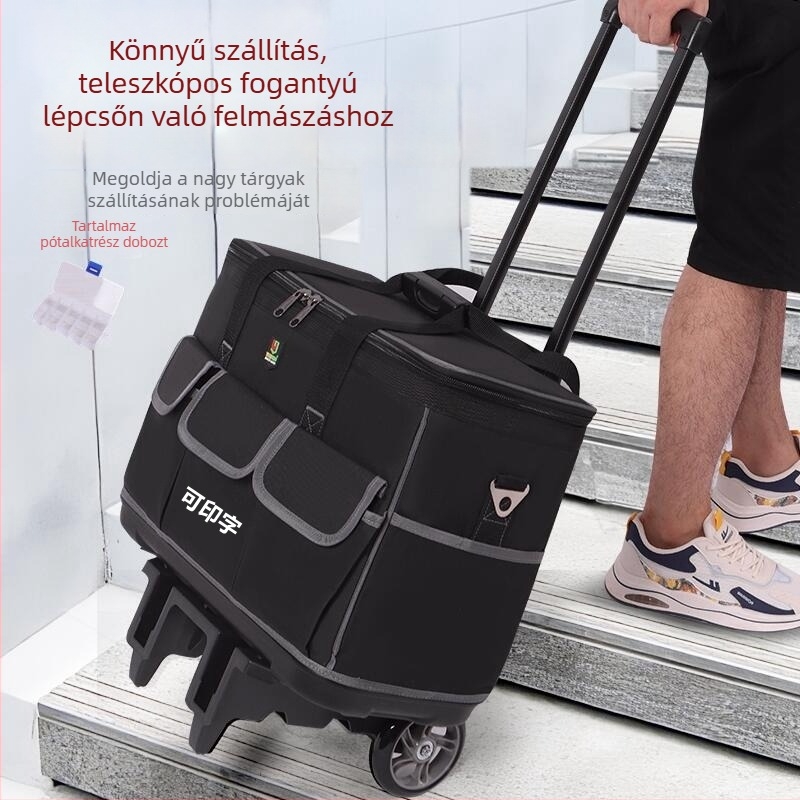 Villanyszerelő kerekes szerszámtáska – műanyag aljzattal, nagy kapacitású faipari szerszámtáska és többfunkciós javító készlet