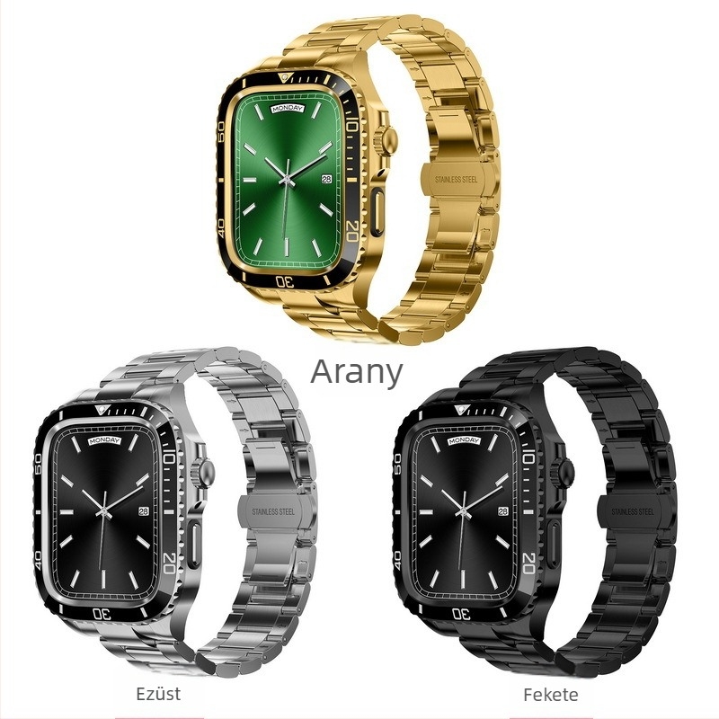 Apple Watch páncélzati védőtok, Rozsdamentes acél, 22mm interfész, Pillangócsat, Apple Watch-hoz, Divatos stílus