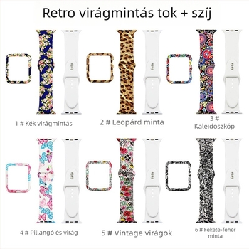 Apple Watch védőtok Leopárd mintázatú csipkés virággal – Szilikon+PC, 22 mm egyenes csatlakozó, szilikon szíj, kompatibilis 135792