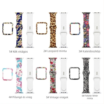 Apple Watch védőtok Leopárd mintázatú csipkés virággal – Szilikon+PC, 22 mm egyenes csatlakozó, szilikon szíj, kompatibilis 135792