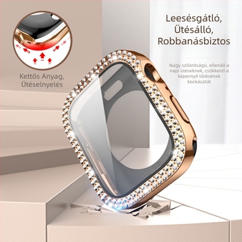 Apple Watch gyémánt-díszített tok beépített képernyővédővel, 360° teljes lefedettség, edzett üveg
