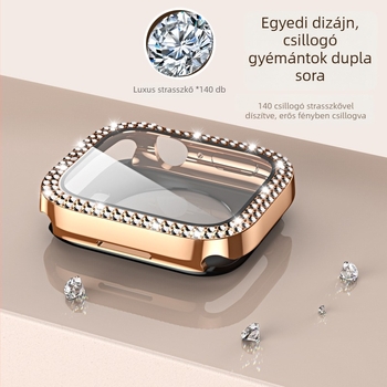 Apple Watch gyémánt-díszített tok beépített képernyővédővel, 360° teljes lefedettség, edzett üveg