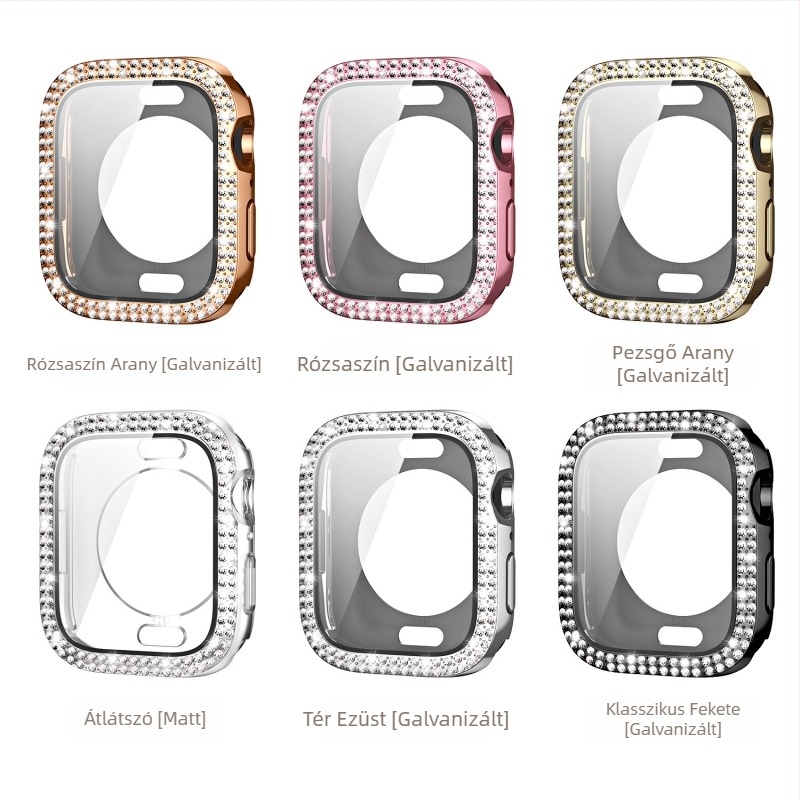 Apple Watch gyémánt-díszített tok beépített képernyővédővel, 360° teljes lefedettség, edzett üveg