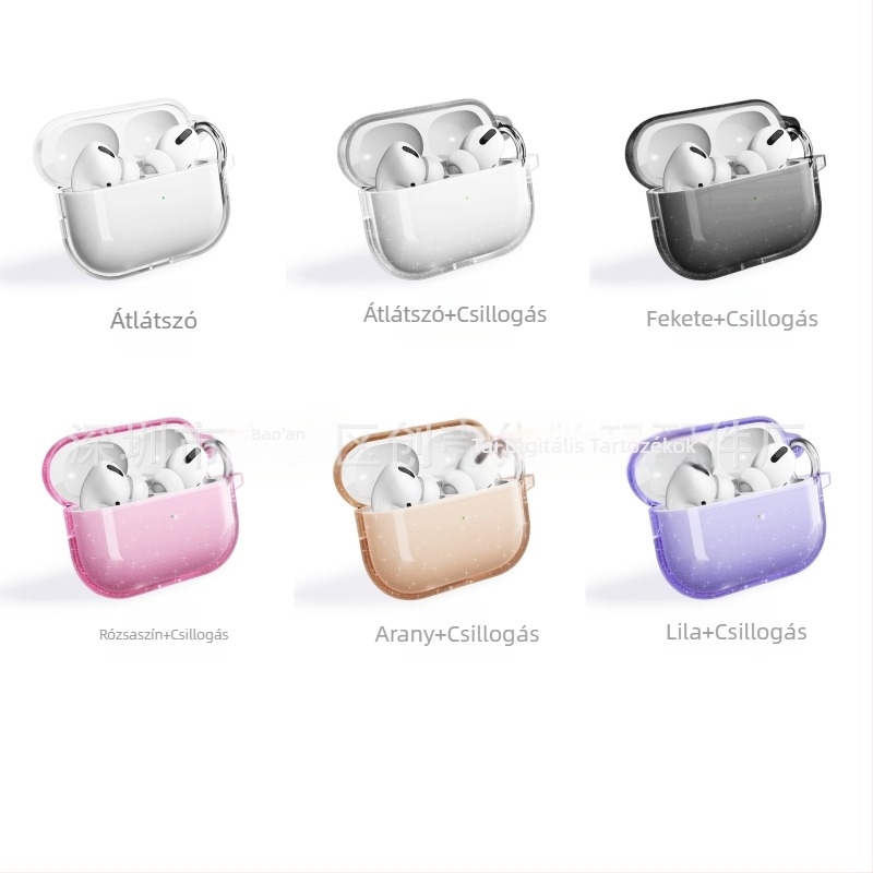 AirPods Pro 3 (2025) glitter védőtok, kemény héj, kompatibilis az 1–3 generációval