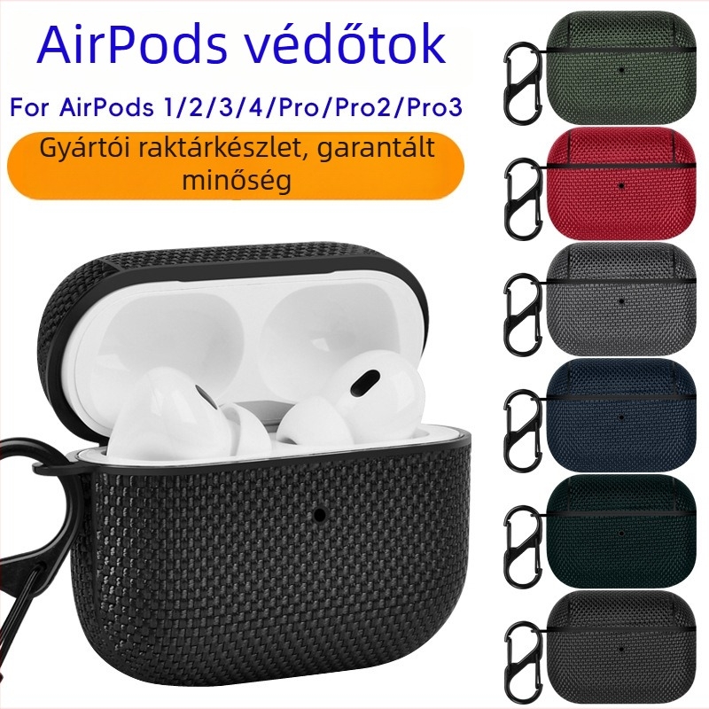 AirPods Pro 2 védőtok nylon anyagú, bőr patch-szel