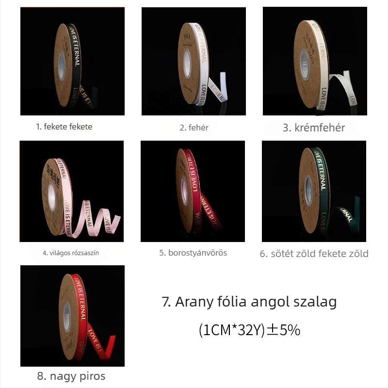 bordázott satin szalag forrónyomott felülettel, ajándékcsomagoláshoz, virágcsokrokhoz és tortadobozok csomagolásához
