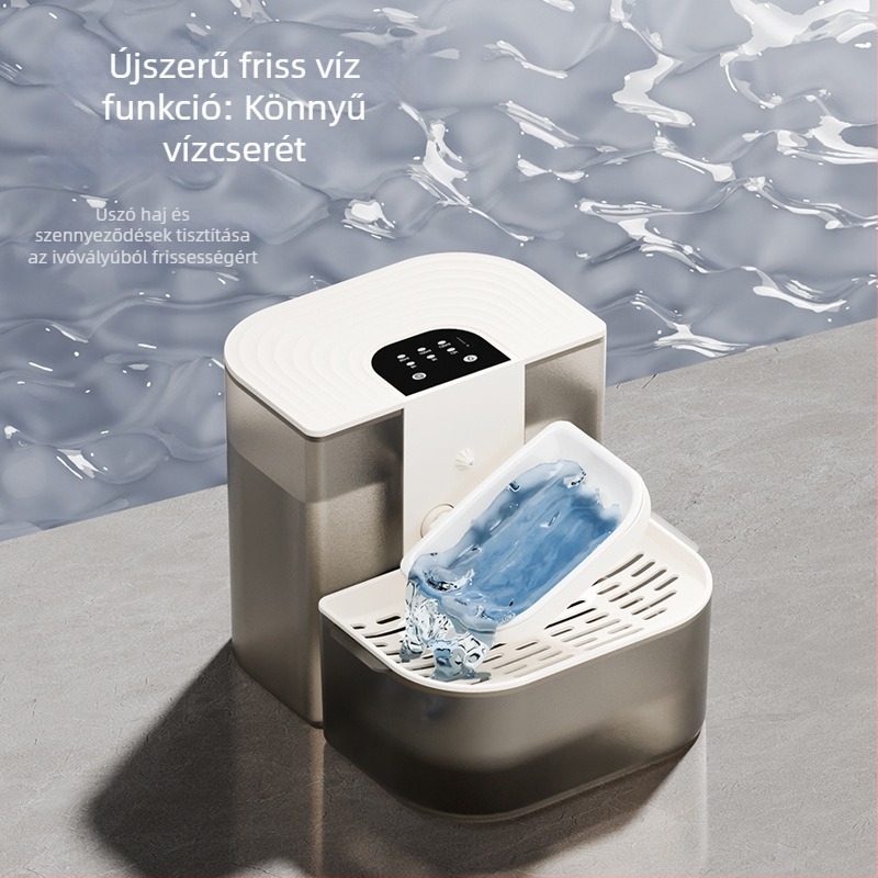 Háziállatok számára készült vízellátó berendezés szennyeződések szétválasztásával, automatikus keringéssel, állandó hőmérsékletű fűtéssel, távirányítású vízcsere és intelligens vízadagoló