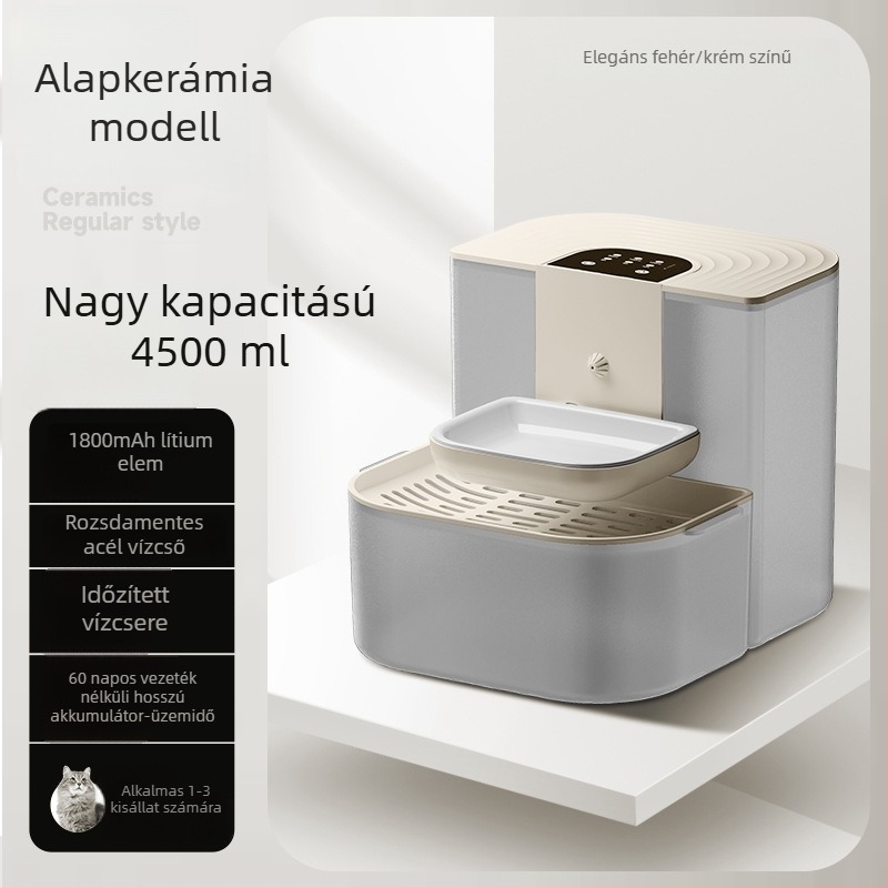 Háziállatok számára készült vízellátó berendezés szennyeződések szétválasztásával, automatikus keringéssel, állandó hőmérsékletű fűtéssel, távirányítású vízcsere és intelligens vízadagoló