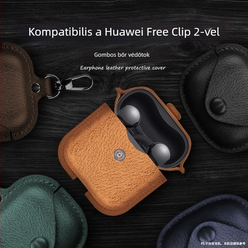 Huawei FreeClip2 klipszes vezeték nélküli Bluetooth fülhallgatókhoz védőtok, kézzel készített bőr, retro üzleti stílus