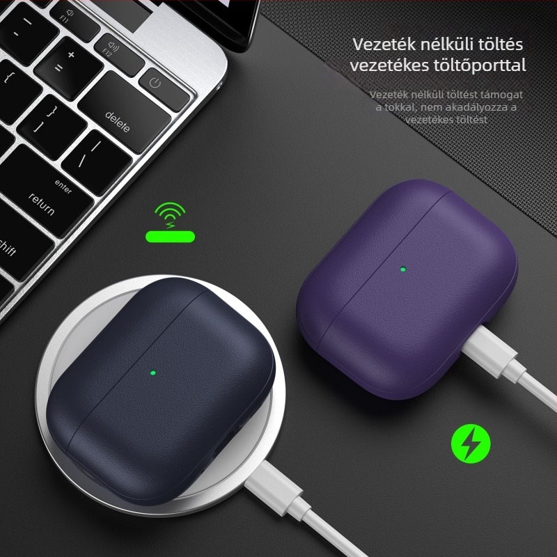 Bőrtapintású védőtok AirPods Pro 3-hoz, puha burkolat AirPods 4-hez, esésálló