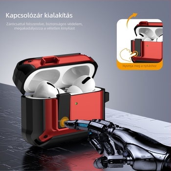 AirPods Pro 3 védőtok zárócsattal, kompatibilis az AirPods Pro 2 második generációjával és az AirPods 4. generációval