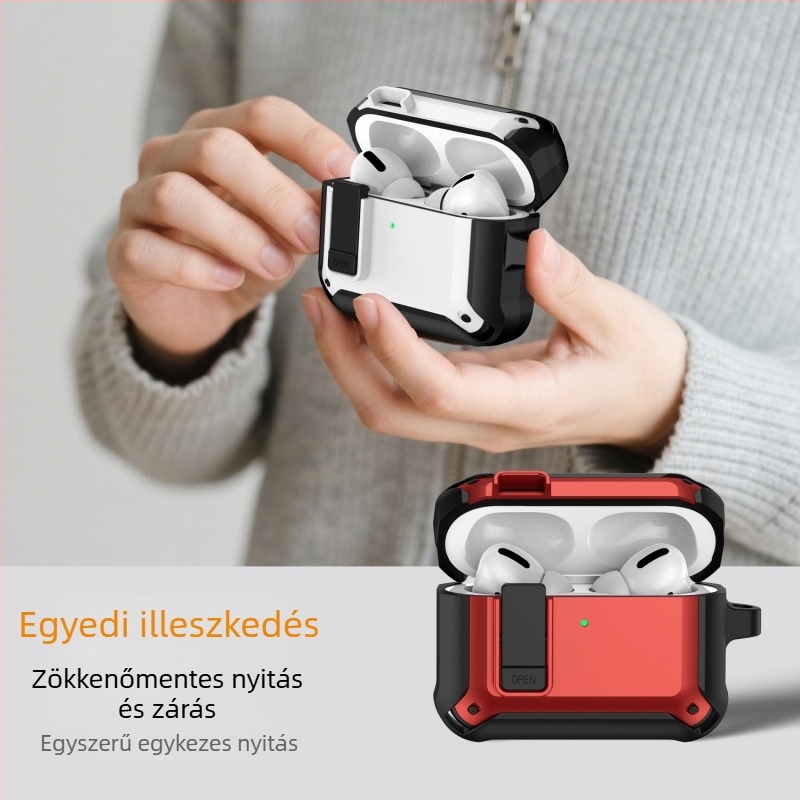 AirPods Pro 3 védőtok zárócsattal, kompatibilis az AirPods Pro 2 második generációjával és az AirPods 4. generációval