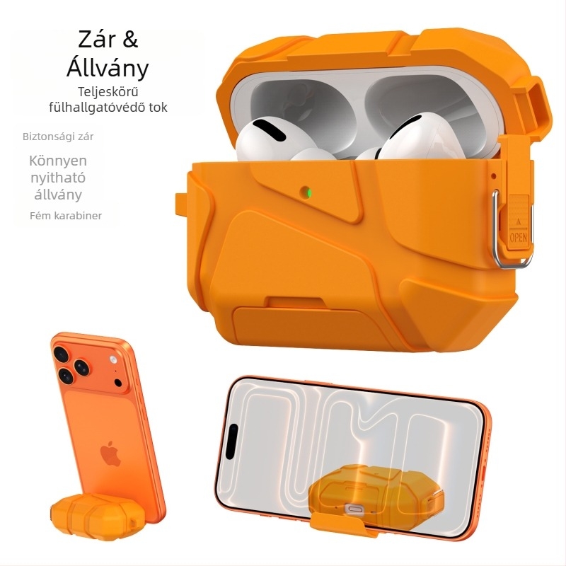 AirPods tok állvánnyal, TPU anyag, multifunkcionális és hordozható, kompatibilis az AirPods sorozattal