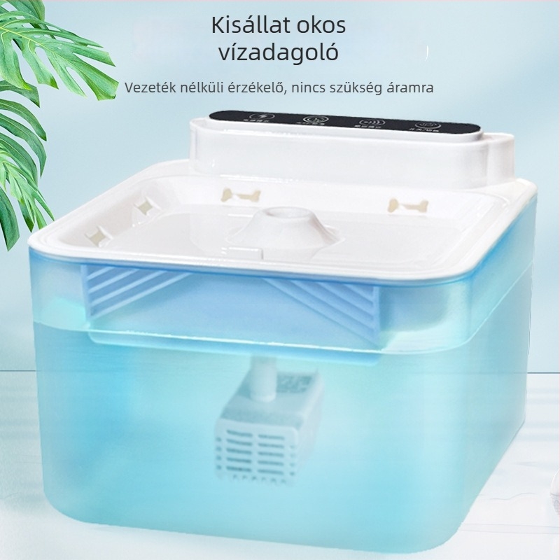 Automatikus macskavíz-adagoló körkörös szűrt vízzel, érzékelővel, hálózati áramellátás nélkül