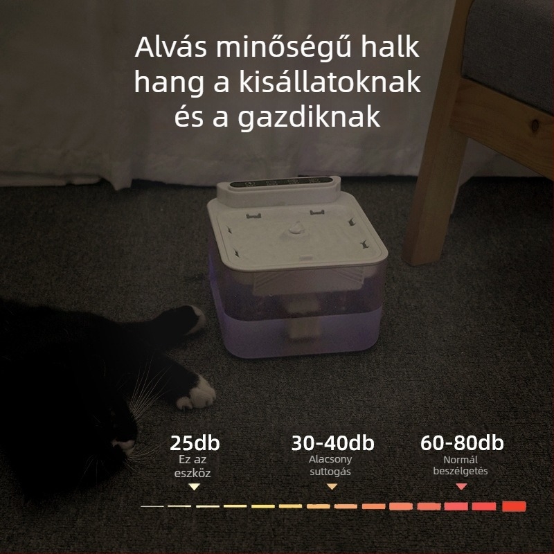 Automatikus macskavíz-adagoló körkörös szűrt vízzel, érzékelővel, hálózati áramellátás nélkül