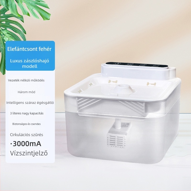 Automatikus macskavíz-adagoló körkörös szűrt vízzel, érzékelővel, hálózati áramellátás nélkül