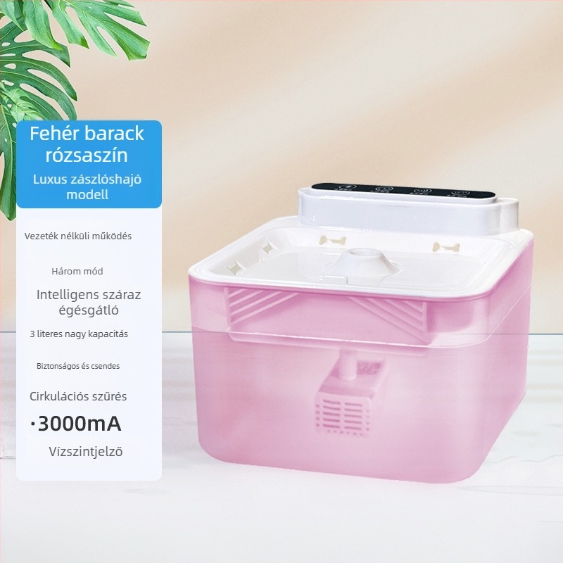 Automatikus macskavíz-adagoló körkörös szűrt vízzel, érzékelővel, hálózati áramellátás nélkül