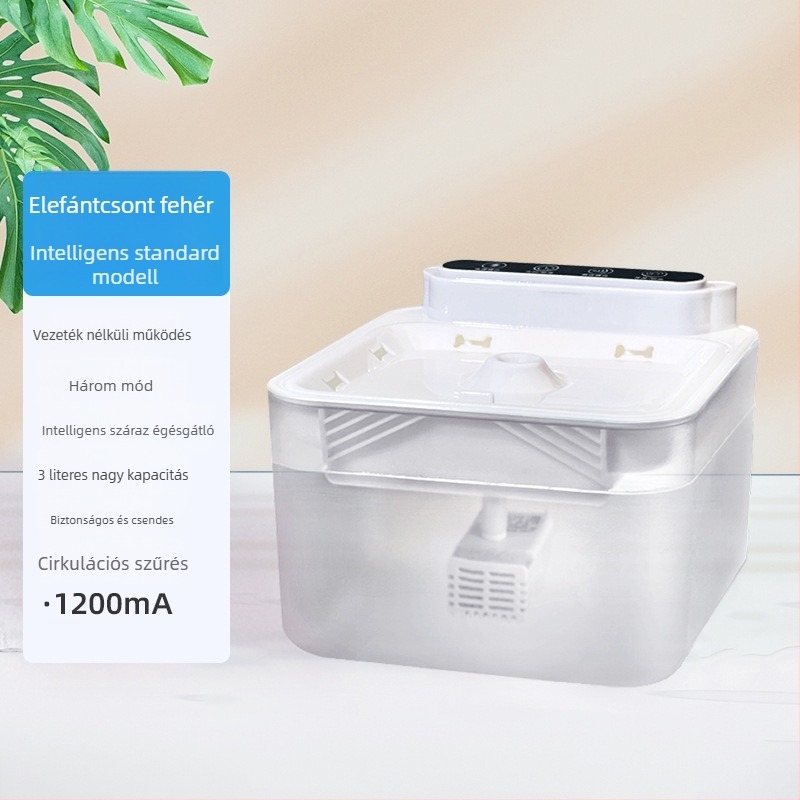 Automatikus macskavíz-adagoló körkörös szűrt vízzel, érzékelővel, hálózati áramellátás nélkül