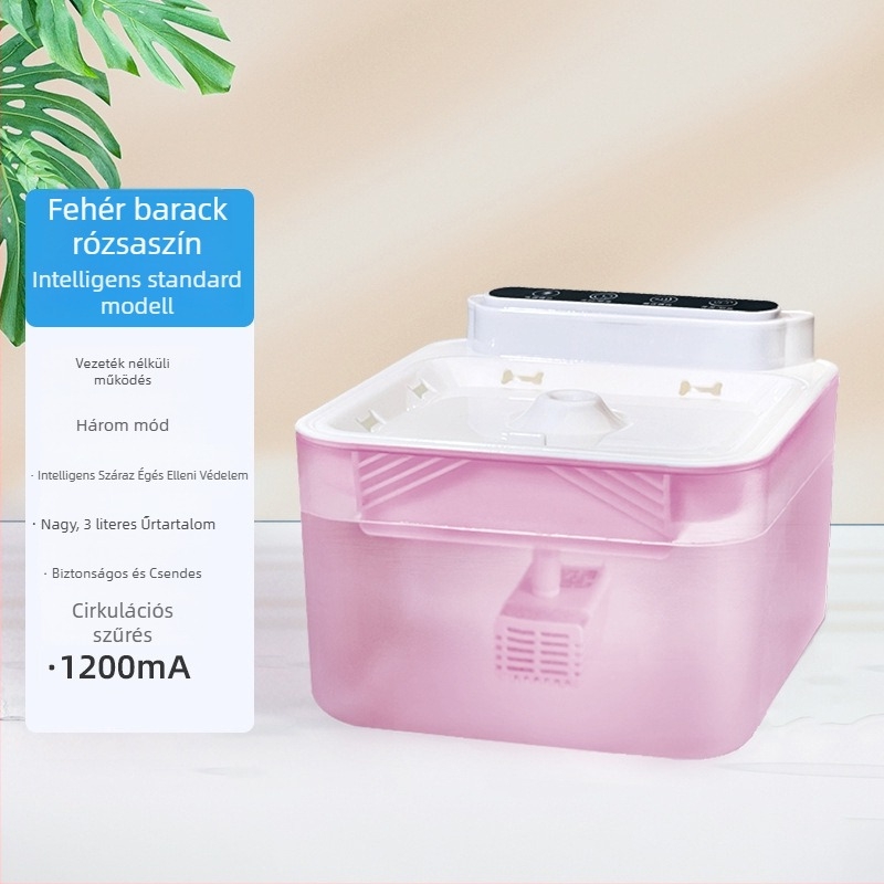 Automatikus macskavíz-adagoló körkörös szűrt vízzel, érzékelővel, hálózati áramellátás nélkül