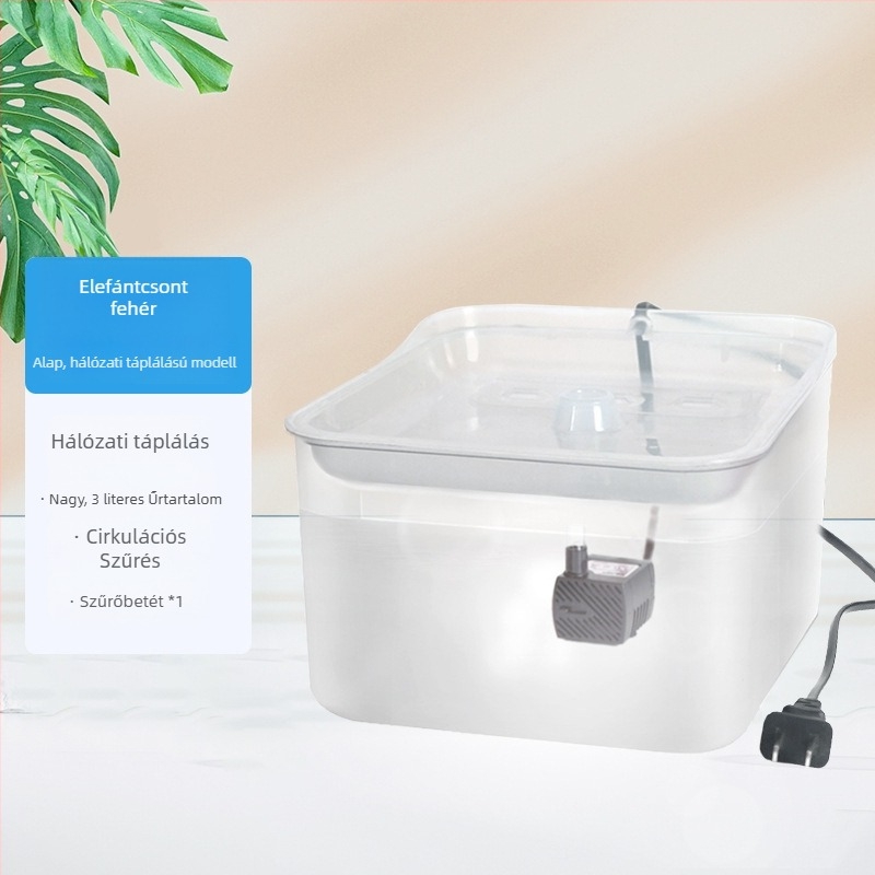 Automatikus macskavíz-adagoló körkörös szűrt vízzel, érzékelővel, hálózati áramellátás nélkül