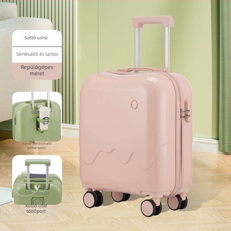 Kabinbőrönd pohártartóval és USB töltéssel, ABS+PC, ultra könnyű, 2,5 kg, anime mintás, bővíthető, univerzális kerekekkel