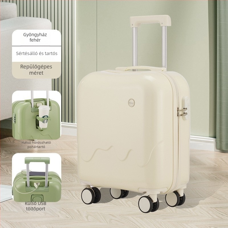 Kabinbőrönd pohártartóval és USB töltéssel, ABS+PC, ultra könnyű, 2,5 kg, anime mintás, bővíthető, univerzális kerekekkel