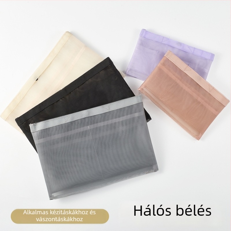Belső táska táskákhoz – hálós anyag, tárolási funkció, belső liner a táskákhoz, modern minimalista stílus