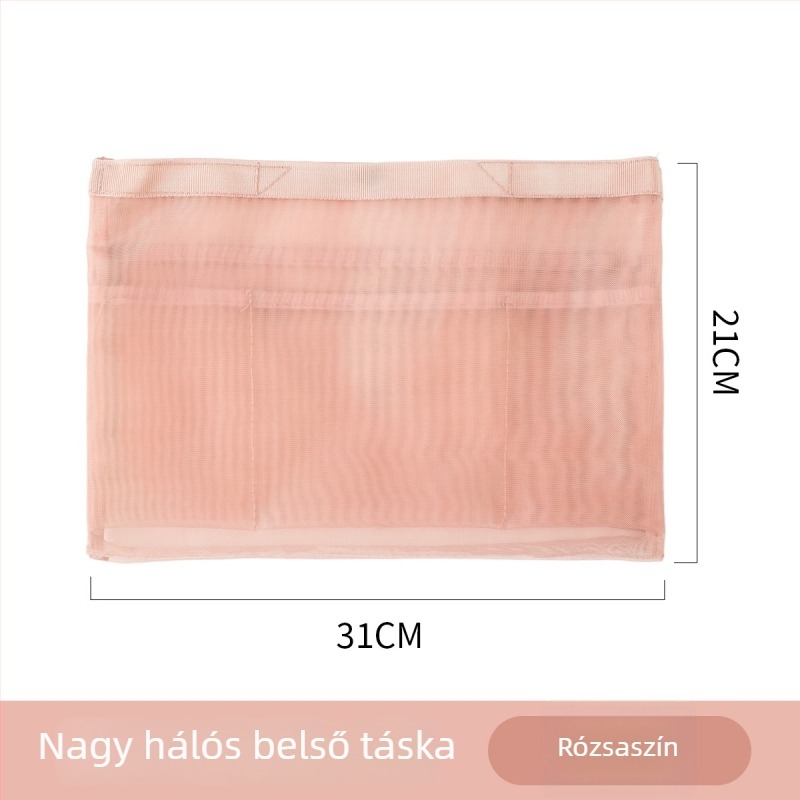 Belső táska táskákhoz – hálós anyag, tárolási funkció, belső liner a táskákhoz, modern minimalista stílus