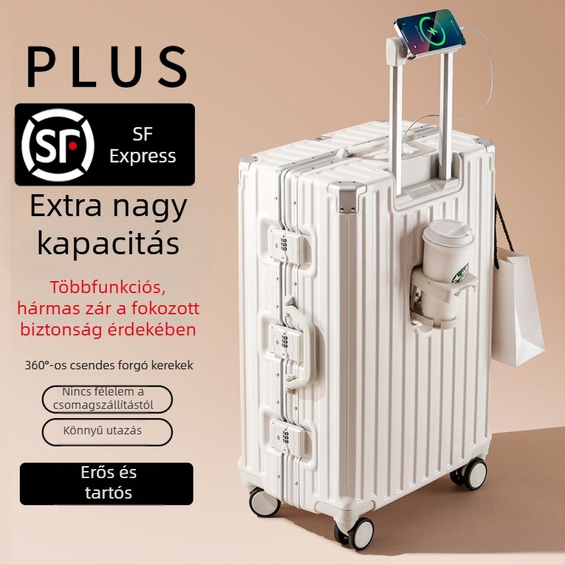 2025-ös új keményfalú utazótáska háromzáras rendszerrel, strapabíró, egyszínű PC anyag