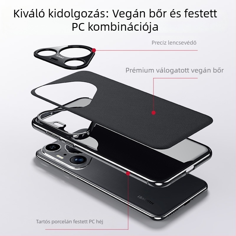 Huawei Pura70Pro-hoz készült elektroplattált műbőr tok – teljes védelem, ütésálló, üzleti stílus