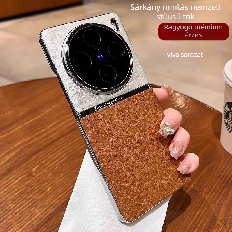 Vivo X200Pro telefonvédő tok kínai stílusú sárkány mintával, PU bőr, matt felület, ütésálló, kopásálló, ujjlenyomat-mentes, testreszabható