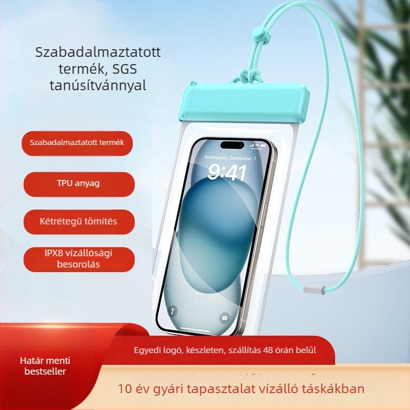 TPU vízálló telefontáska, átlátszó, érintőképernyős, alkalmas úszáshoz és merüléshez, forró forrásokhoz