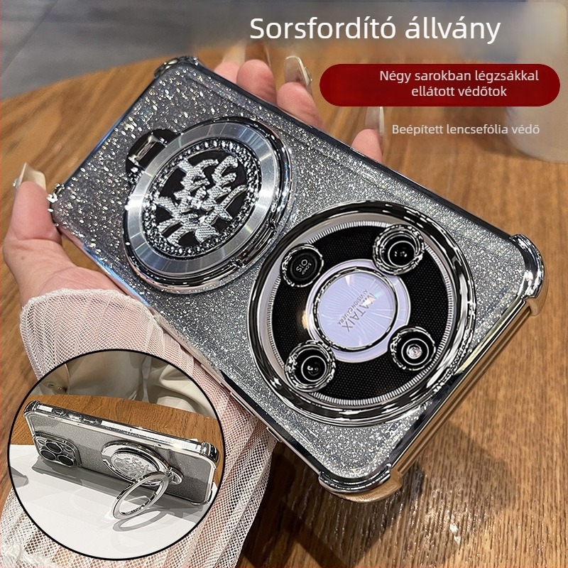 Honor X70-hez készült tok forgatható tartóval és lencsevédővel, TPU hátlap, ütésálló és karcálló