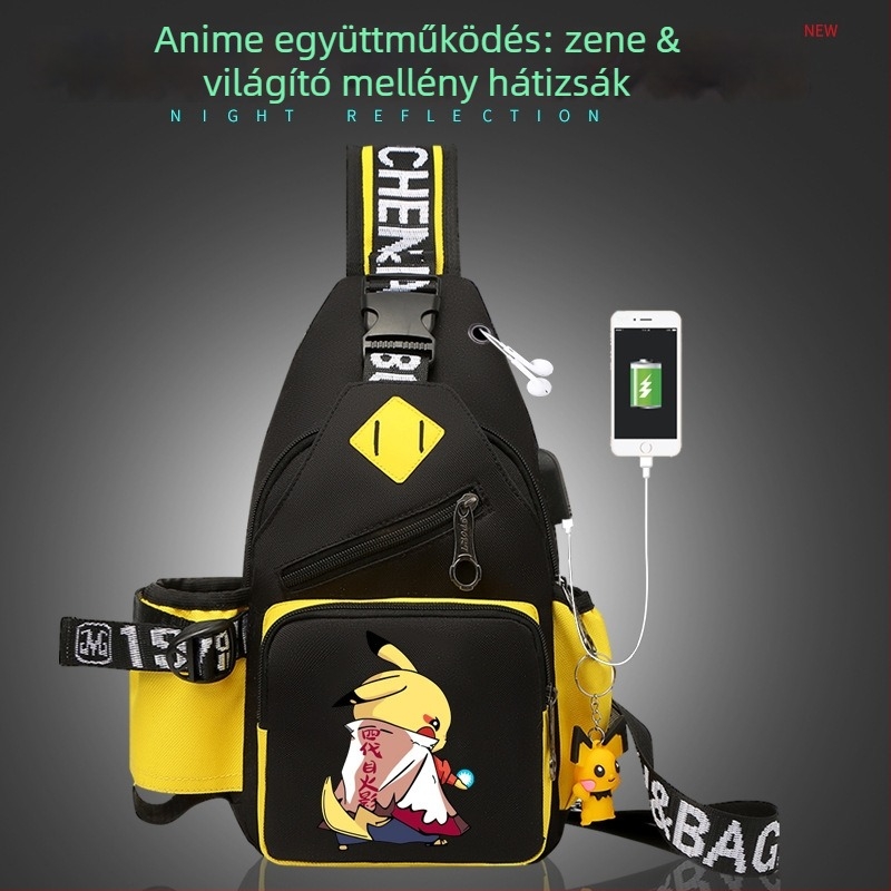Férfi mellkas táska anime mintával, vízálló Oxford anyagból, crossbody utazótáska, városi stílus